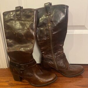 Born Leather Boots Sz 7/38 M/W NEW Susanne Inside Zip Block Heel Knee High
